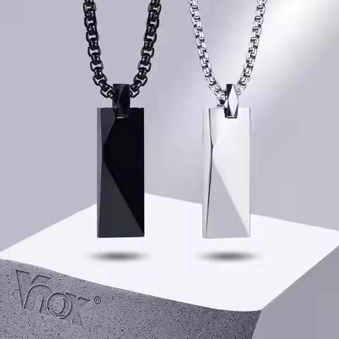 Vnox Mens Stylish Geometric Rectangle Pendant Necklace,Stainless Steel Length Adjustable Box Chain, 