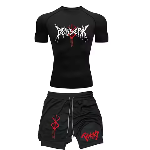 Anime Berserk Compression Set Men's Workout Gym Tshirts Breathable Running Shorts Quick Dry Sports R