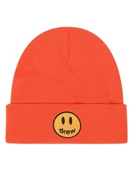 Correct Version Zhi Drew Smiley Face Letter Embroidery Woolen Cap Autumn And Winter Warm Beanie Hat 
