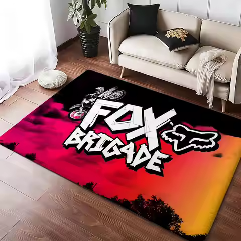 F-F-FOX Motorcycle Racing Cartoon Floor Mat Cozy Flannel Soft Thick Non-Slip Mat For Living Room Bed
