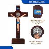 SAINT BENEDICT STANDING CROSS 15CM | CATHOLIC FIBER CRUCIFIX | BENEDICT TABLE CROSS