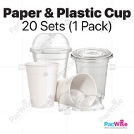 Paper Cup / Plastic PET Cup with Dome Lid & Flat Lid / Cawan Kertas PET Plastik  (20’s x 1 Pack)