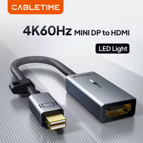 CABLETIME 4K 60HZ Mini Displayport to HDMI Adapter Sync Data Breathing Light Mini Dp Converter for M