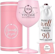 Lifecapido 90th Birthday Gifts for Women, Vintage 1935 Stainless Steel Wine Glass with Wine Bag and 