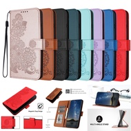 Samsung Galaxy M54 M34 M53 M33 A22 A32 A52 A52S A12 A51 A71 A50 A50S A30S A70 A21S A31 4G 5G Flower PU Leather Card Slots Holder Magnetic Flip Wallet Phone Case Cover with Strap