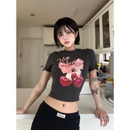 COD (Bangkok Delivery) Shop baby tee With Whirlpool Pattern Crop Top Short Sleeves Printed With A He