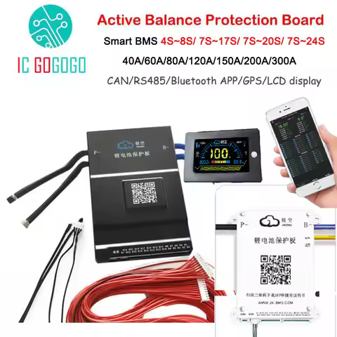 1A 2A Active Balance Battery Protection Board Smart BMS 7S ~ 24S 100A 150A 200A 300A CAN RS485 Lifep