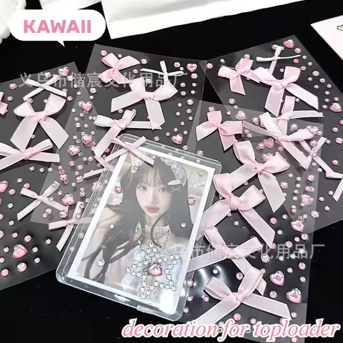 INS Ballet Style Pink Bow Rhinestone 3D Sticker Cute DIY Decoration for Kpop 3-inch Photocard B8 Har