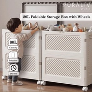 80L Large Foldable Storage Box With Wheel Wardrobe Organiser Stackable Heavy Duty Clothes Organizer