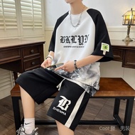 40-150kg13初高中学生短袖T恤男孩12-15岁青少年潮流帅气14大童夏装套装16fat boy set