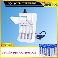 [B02+4AA1200] Combo bộ sạc pin tiểu (sạc pin AA AAA) 4 khe Double Pow DP-B02 + kèm theo 04 viên pin 
