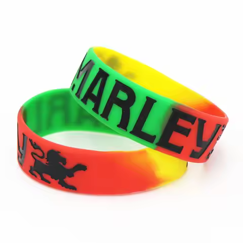 1PC 1" Wide BOB Marley Silicone Wristband For Music Fans Colorful Star Rasta Jamaica Reggae Bracelet