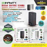 Infinity - T200W 氮化鎵 8Port GaN 200W 5C3A 8輸出 共用時全支持快充功能 USB充電器 / BLACK 黑色