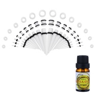 JDXN 50 Pieces Acrylic Ear Stretching Kit + Aftercare Jojoba Oil Tapers Plugs Silicone Tunnels Gauge