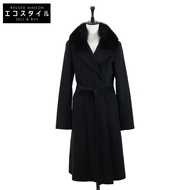 Trussardi 羊絨長外套，配狐狸毛顏色和腰帶，尺寸 38