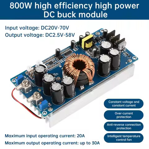 DC-DC 20A 800W Adjustable Step-down Power Module 20V-70V to 2.5V-58V Non Isolated Step-down Power Bo