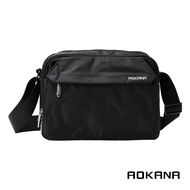 AOKANA 13-Layer Side Backpack Crossbody Bag Waterproof Fabric Black 02-012 Medium Size