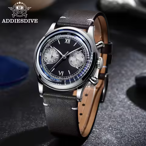 ADDIESDIVE 38MM Watch 60min Chronograph Quartz Watches for Men 100m Waterproof Stainess Steel Dive W