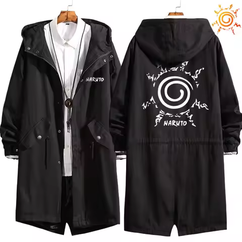 NARUTO Cartoon Cute Medium length Windbreaker Creative Personality Male and Female Hoodie Coat Anime