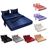 ชุดเครื่องนอนผ้าไหมซาตินคุณภาพสูง ปลอกหมอนผ้าปูที่นอน 3.5 ฟุต / 5 ฟุต / 6 ฟุต 10 สี