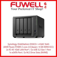 FUWELL - Synology Diskstation DS923+ 4 BAY NAS with 4 GB DDR4 ECC Ram (AMD Ryzen R1600 2-core 2.6 (base))