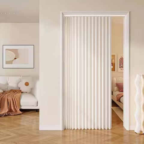 Upgraded Foldable Door Curtain, Heavy Duty Thick Fabric Room Divider, Living Room Kitchen, Hooks Inc