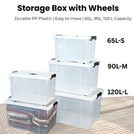 [JDHOME+]Transparent Plastic Storage Box (65L/90L/120L) with wheel-Kotak Simpanan Plastik dengan Rod