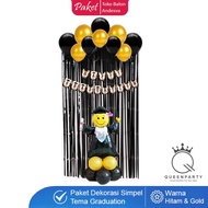 paket dekorasi graduation hitam gold / set balon dekorasi wisuda happy graduation / balon congrats