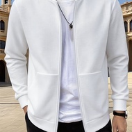 [ OBM] เสื้อแจ็คเก็ตกีฬาลำลองผู้ชาย ผ้าวาฟเฟิล คอปกเบสบอล ซิปหน้า เสื้อแจ็คเก็ตผู้ชาย ฤไม้ผลิ ฤไม้ร่