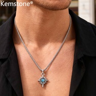 Kemstone Star Moon Necklace – Stainless Steel Turquoise Inlay for Men