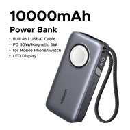UGREEN 10000mAh 30W PD PowerBank 2-in-1 with MFi-Certified Wireless Watch Charger — 3-Port Compact P