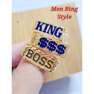 Wing Sing Cincin Emas King Dollar Boss Men Ring / 916 Gold Men Logo Ring 霸气男装戒指