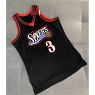 Men's Phaladelphia 76ers Allen Iverson Black Premium Basketball Jersey Close Embroidery
