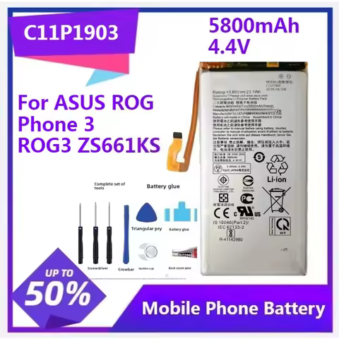 C11P1903 Replacement Battery for ASUS ROG Phone 3 ROG3 ZS661KS Battery + Repair Tools Kit 5800mAh 4.