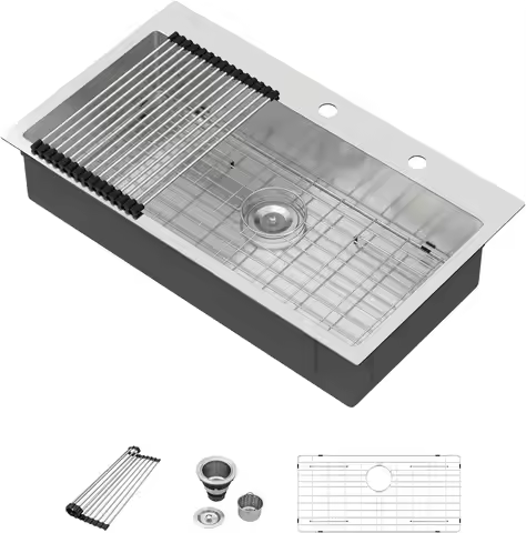 33 Inch Drop In Kitchen Sink - ADA 7 Inch Depth 33x19 Drop In Sinks Topmount Stainless Steel 16 Gaug