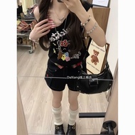 T Dew Style Denim Hot Girl Shirt Suit American kt Sweet Hot Style Korean Two-Piece Vest Shoulder Sho