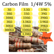 Resistance Resistor 0.25W 3ohm, 30ohm, 3.3ohm, 3.9ohm, 33ohm, 39 ohm, 330ohm, 390ohm, 300Kohm, 330Ko