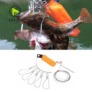 QIUJU Fishing Stringer, with 5 Buckle Snaps 5m Length Fish Stringer, Portable Stainless Steel Orange