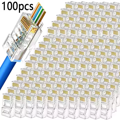 100pcs RJ45 CAT6 CAT5e Pass Through Connector Network Crystal End Gold-Plated Crimp UTP Standard Eth