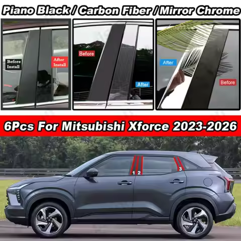 Glossy Carbon Fiber Black Chrome Car Door Window Center B C Pillars Post Middle Column Cover Trim St