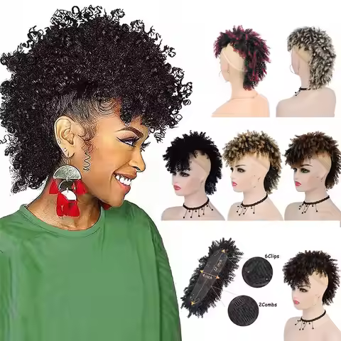 Synthetic High Puff Afro Mohawk Ponytails for Women Mohawk Short Kinky Curly Ponytail Extension Hair