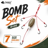 Spring Bomb Feeder Set 5 Hook Siap Ikat 7 Size Umpan Dedak Kolam Fishing Rig LIONS Bomb Set LB-810