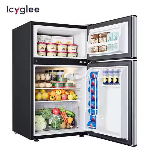 ICYGLEE Mini Fridge with Freezer 3.2 Cu.Ft Mini Refrigerator Dorm Fridge with 2 Door For Bedroom Apa