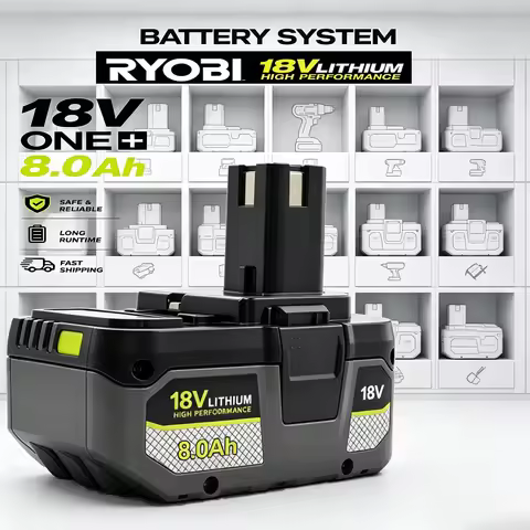 Ryobi ONE+ 18V 8.0Ah High‑Capacity Battery Fit P107 P108 P190, High‑rate Supplies Ample Power for DI
