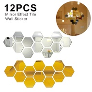 LP-6 STMQM 12pcs Hexagonal Self-adhesive Honeycomb Wall Sticker 3D Acrylic Mirror Home Background Wall DIY Beautificatio