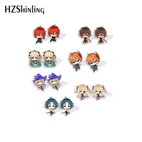 Cartoon Genshin Impact Xiao Zhongli Lisa Cartoon Anime Pattern Acrylic Stud Earrings Resin Epoxy Ear