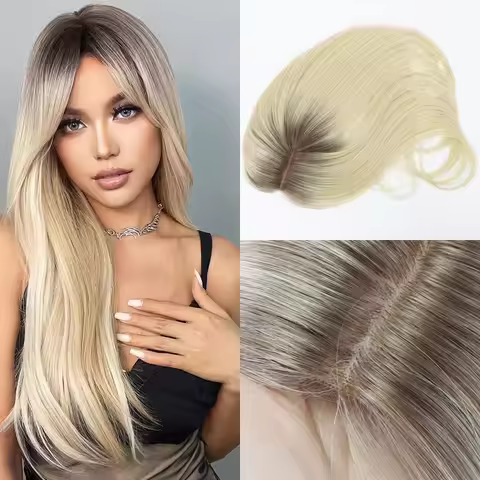 20inch Ombre Blonde Two Tone Rael Virgin Human Hair Topper 10x12cm Silk Skin Base Toupee Natural Sca