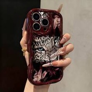 เคสโทรศัพท์ลายเสือดาวปะติดลายใหม่, เนื้อครีม, สีแดงไวน์, เข้ากันได้กับ IP17/IP17PROMAX/Iphone16/Ipho