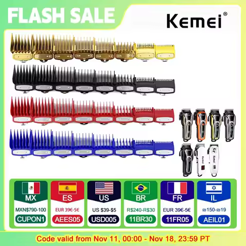 Kemei Hair Clipper Limit Comb Guide Attachment Size Barber Replacement 1.5/3/4.5/6/10/13/19/25/mm 8p
