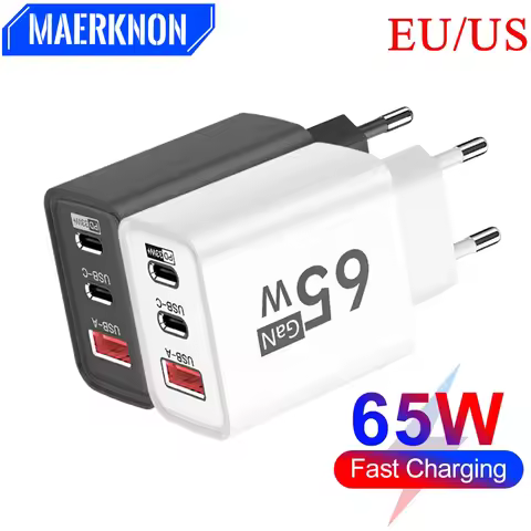 65W GaN USB Charger 3 Ports PD 33W Type C Fast Charging Charger For iPhone Xiaomi Samsung Huawei EU/